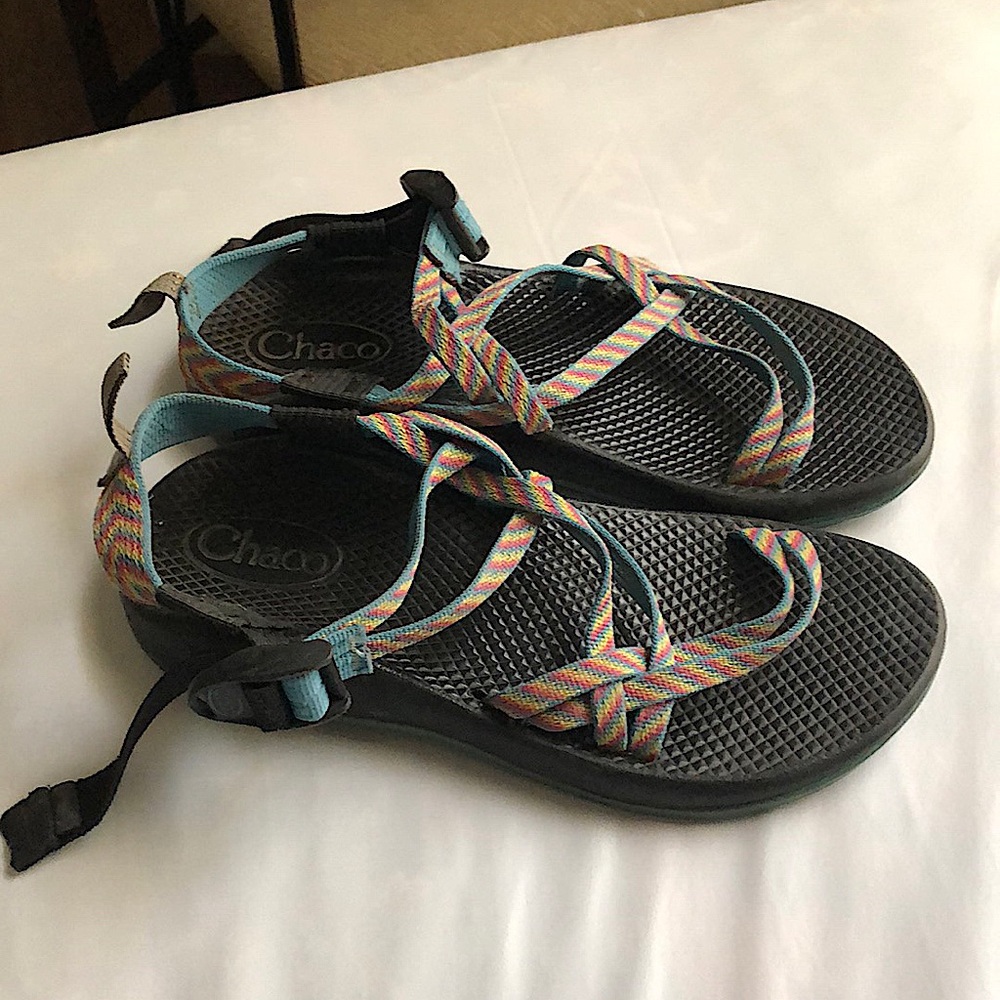 These are Chacos they are a little muddy on the bottom but will do you right.